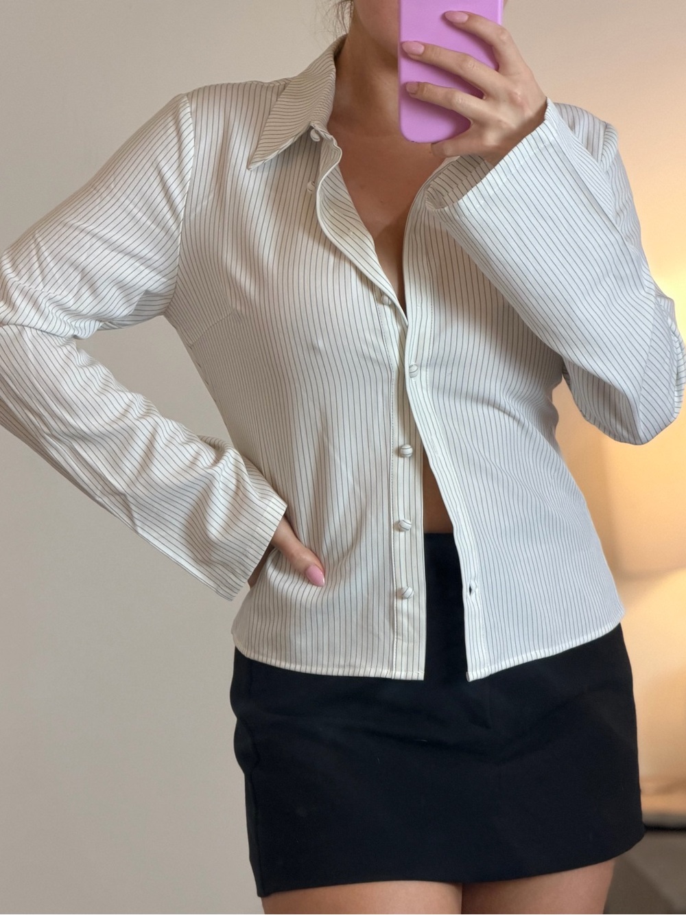NWT Princess Polly Cream Pinstripe Button-Down Shirt